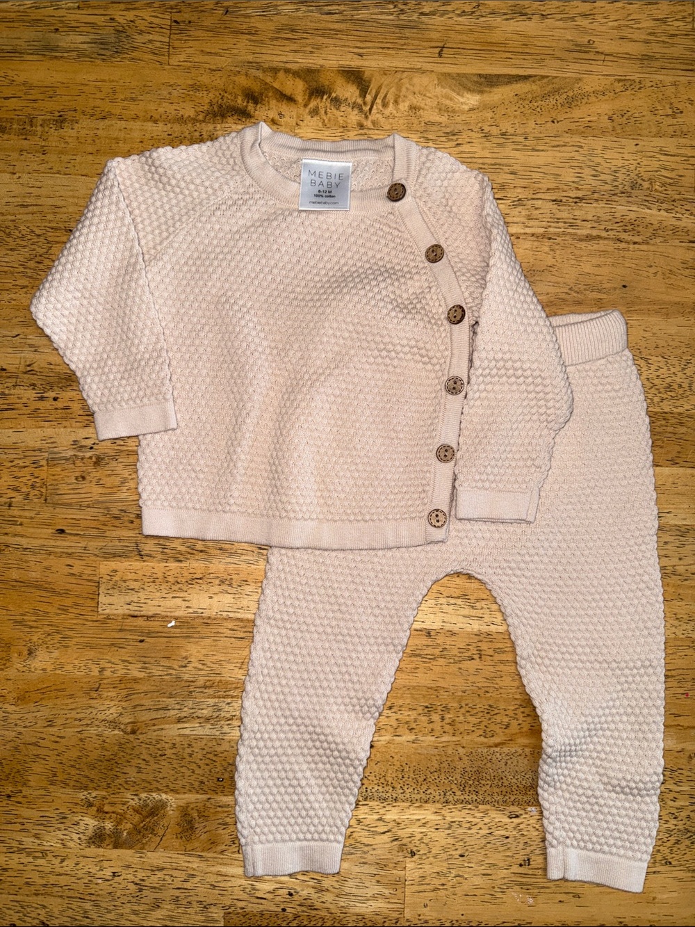 Mebie Baby Knit Button-Front Baby Set - Soft Cream